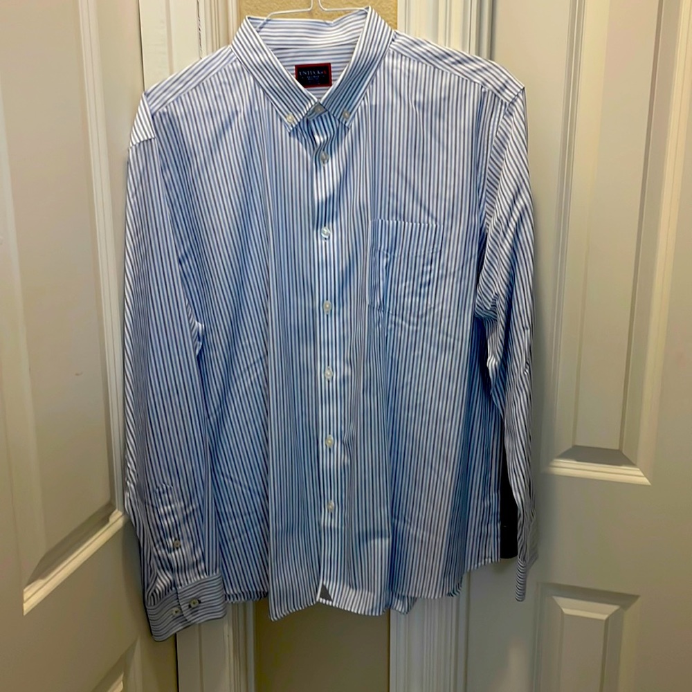 Mens NWOT Untuckit 100% wrinkle free cotton beautiful Blue striped LS in XXL